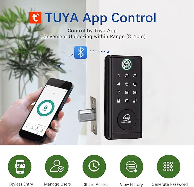 Smart Door Lock, Keyless Entry Deadbolt with Fingerprint, Keypad and App Control, 5-in-1 Electronic Front Door Lock for Home and Office, Weatherproof