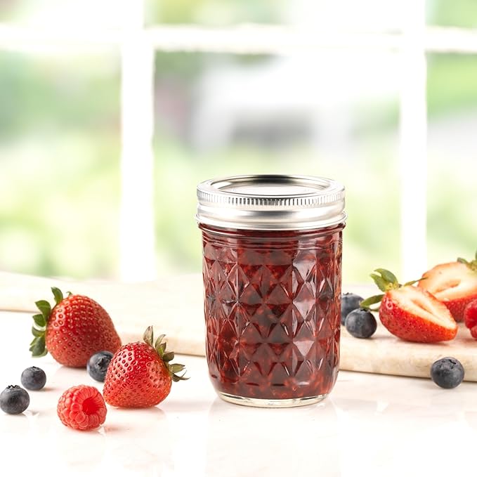 Ball Regular Mouth Quilted Crystal Glass Mason Jars with Lids and Bands, Used for Canning, Pickling, Juice, Jam, Jelly, Half Pint Size (Pack of 2)