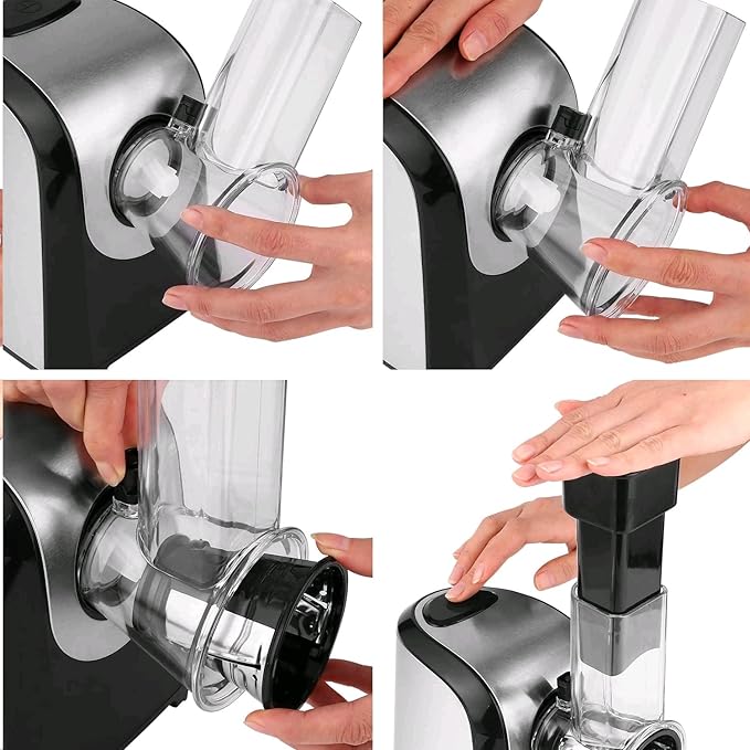 Electric Cheese Grater, 5 in 1 Professional Rotary Cheese Grater Vegetable Slicer, Electric Salad Shooter Spiralizer for Veggies, Grated Carrots, Salad, Broccoli Slaw, Cheeses, Fruits, 150W