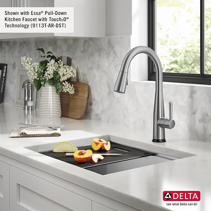 DELTA FAUCET Rivet 23-inch Workstation Kitchen Sink Undermount 16 Gauge Stainless Steel Single Bowl with WorkFlow Ledge and Kit of 5 Accessories, 95B9031-23S-SS