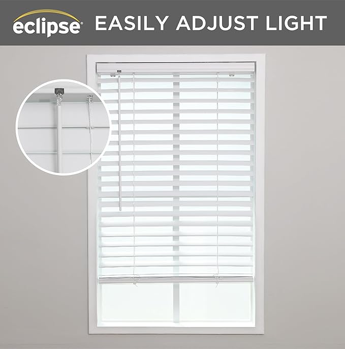 Eclipse 2" Premium Vinyl Blinds for Light Filtering & Privacy, Durable Room Darkening Blinds for Home or Office, Tested and Certified Child Safe Cordless Vinyl Blinds - White, 27.5 W x 48 L