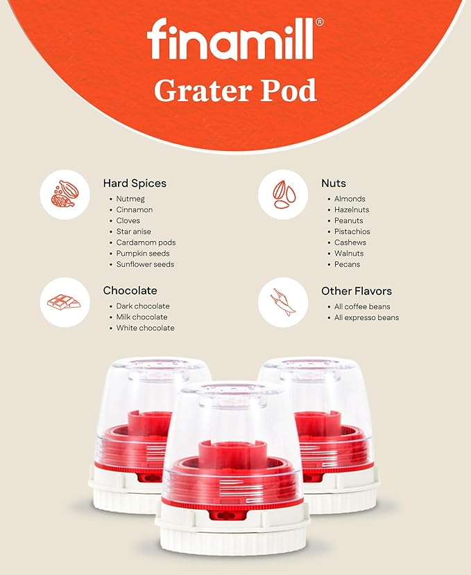 FinaMill Interchangeable Spice Pod - FinaPod GT Safely Grates Hard Spices and Nuts, GT Also Grates Chocolate, Dried Mushrooms and More - 1 Pod