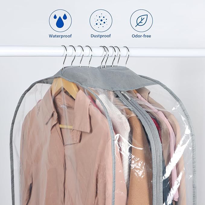 Zilink 10" All Gusseted Clear Garment Bags for Hanging Clothes 50" Hanging Garment Bags for Storage Suit Coat Bags for Closet Storage, 4 Packs