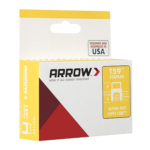 Arrow 591188 T59 Insulated Staples, 1/4-Inch Leg Length, 5/16-Inch Crown Width, Clear, 300-Pack