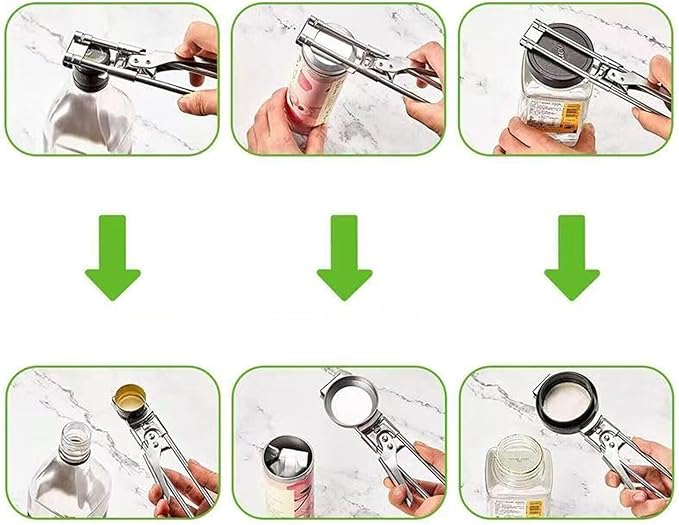 New Adjustable Stainless Steel Jar Opener, 2026 Upgrade Jar Opener for Weak Hands, 3 Pcs Multi-functional Lid Gripper Bottle Opener with Handle, Easy-Open Kitchen Tool for Seniors and Kids