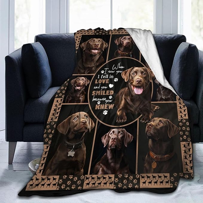 Labrador Blanket Gifts for Girls Boys Chocolate Lab Dog Lovers Throw Blankets Cozy Plush Fleece America Flag Flannel Fuzzy 60"X50"