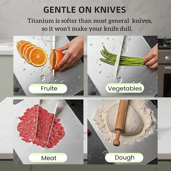 Katuchef Titanium Cutting Board, Siraat 100% Pure Apex Titanium Cutting Boards for Kitchen, Double Sided Non Toxic Celuxer Board for Cutting Meat Vegetable Fruit,Easy to clean(S:11.42L*7.87W)