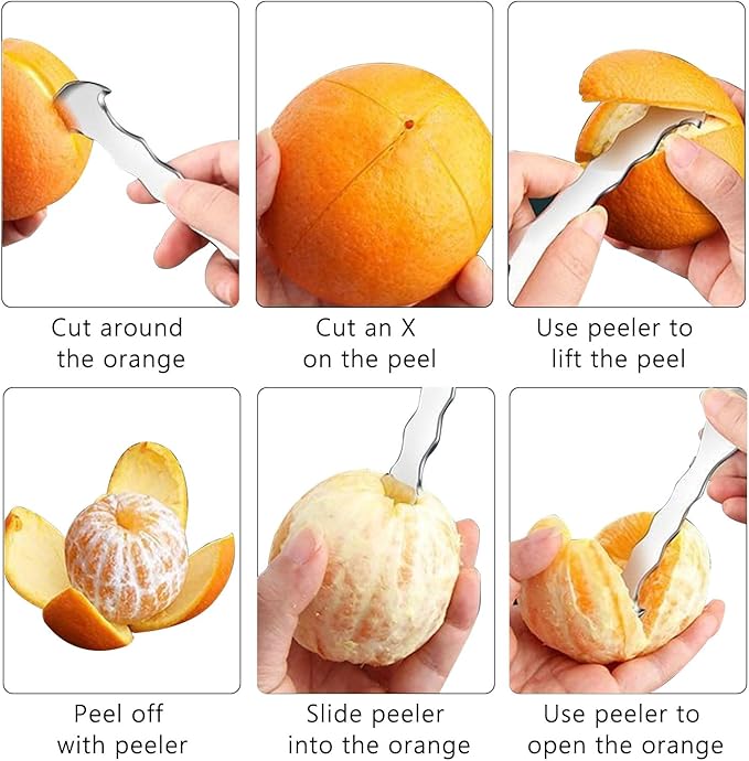 2 Pack, Stainless Steel Orange Peeler Knife – Multi-Functional Citrus Peeler, Fruit Peeler & Peel Skin Remover for Oranges, Grapefruits, Lemons