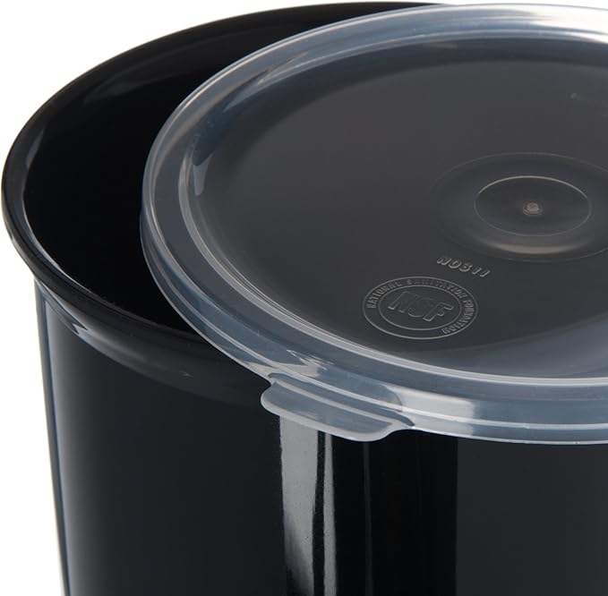 Carlisle FoodService Products Classic Round Storage Container Crock with Lid for Kitchen, Restaurants, Home, Plastic, 1.2 Quarts, Black, (Pack of 12)