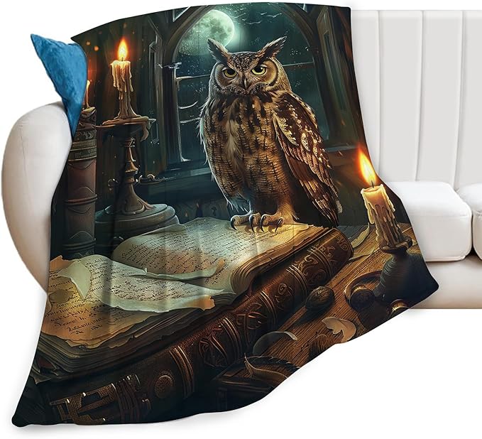 Owl Blanket Owls Gifts for Women Girls Book Throw Blanket Cozy Plush Fleece Flannel Lightweight Fuzzy Party Blankets for Bed Decor 50"X40"