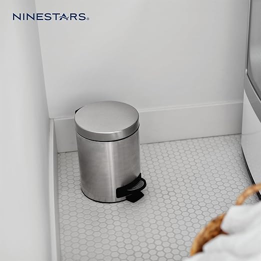 8 Gallon and 1.2 Gallon Combo Set Round Stainless Steel Step on Trash Can, Fingerprint-Resistant Soft Close Lid Hands-Free Trash can, Removable Plastic Inner Bucket Waste Bin, 8 Gal 30L & 1.2 Gal 5L