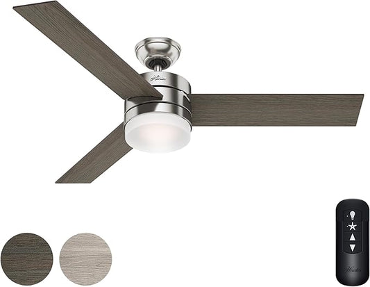 Hunter 54in Contemporary Ceiling Fan with Remote Control in Brushed Nickel (Renewed)