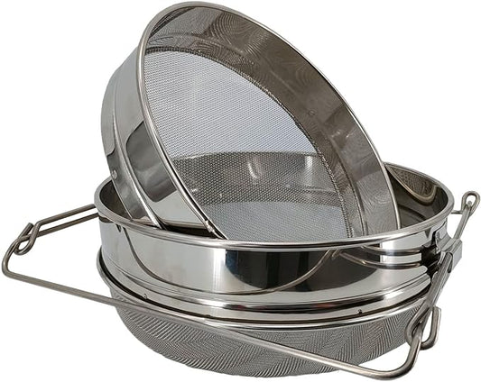 Honey Strainer for 5 Gallon Bucket Stainless Steel Double Sieve Honey Filter Strainer for Clean Honey with Up to 16.5 inches Extendable Arms