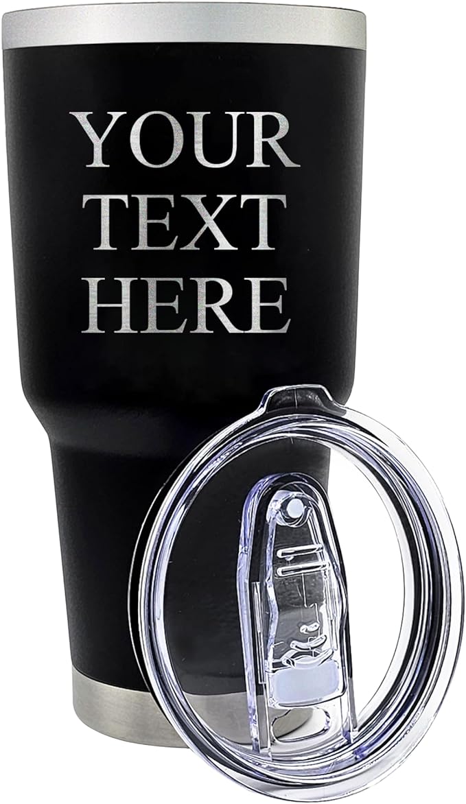 Custom Engraved 30 oz Black Tumbler - Personalized Stainless Steel Insulated Travel Mug with Custom Text