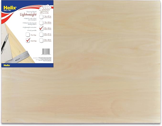 Helix - Wooden Lightweight Drawing Board - 20 x 26 Inch - Metal Edge - Drafting, Art, Sketching and Tracing