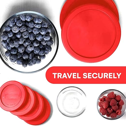 Wood Grip - Lids for Pyrex and Anchor Round Glass Containers - Lids for Pyrex Glass Containers - Replacement Lids (Red, 4 Cups, 6 Pack)