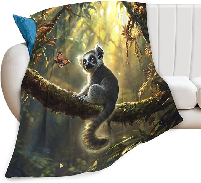 Lemur Blanket Lemurs Lovers Gifts Cozy Plush Rainforest Animal Throw Blankets Fuzzy Flannel Fleece for Girls Boys Women Men 80"X60"