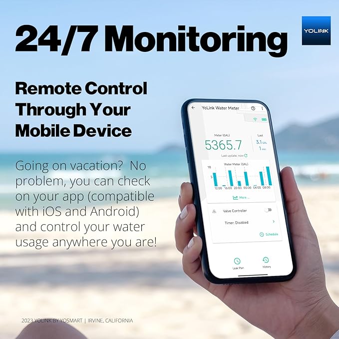 YoLink FlowSmart NSF Water Meter, Smart Water Usage Monitor and Water Leak Detection: 0.75 Inch Advanced Smart Home Water Meter, Hub Included, YS1603+YS5007
