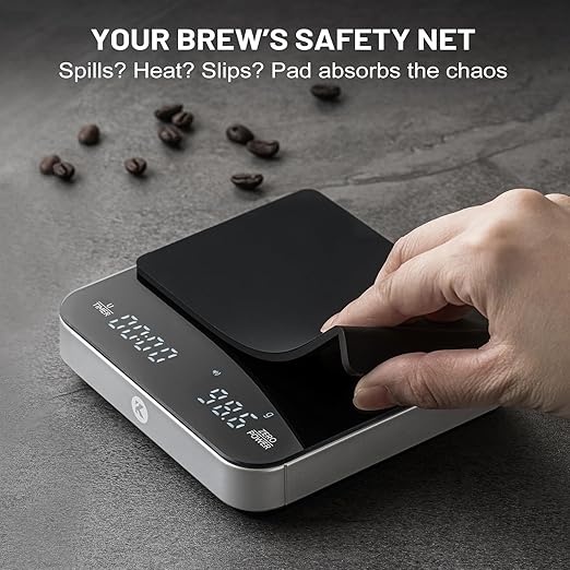 KitchenTour CaféMetric Coffee Scale with timer 0.1g/2000g - Precision Scale for Espresso & Pour over - Water flow Speed Mode and Coffee powder-to-liquid ratio Mode - Rechargeable, LED Display - Silver