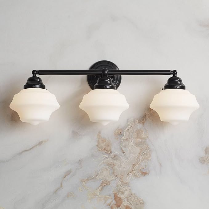 Possini Euro Design Astrid Modern Wall Light Black Metal Hardwired 27 1/4" 3-Light Fixture Opal White Glass Shade for Bedroom Bedside Bathroom Vanity Living Room Hallway Dining House Home Kitchen