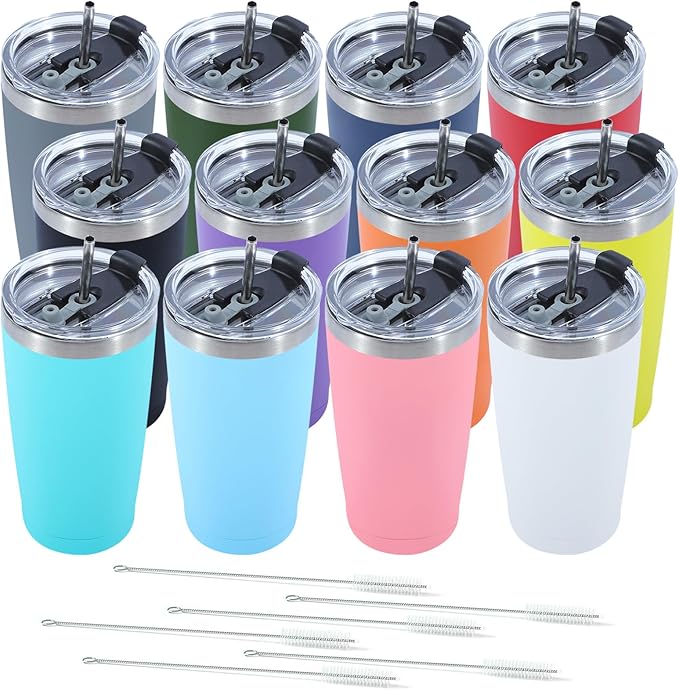 Dongni 20oz Tumbler Bulk Stainless Steel Vacuum Insulated Tumblers with Lid Double Wall Travel Mug Powder Coated Coffee Cup, Suitable for Ice Drinks and Hot Beverage（Mix 12 pack）