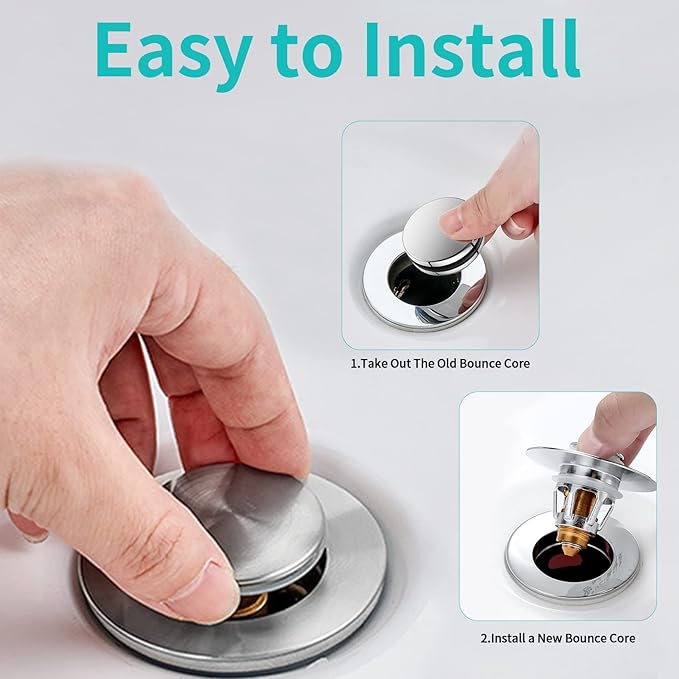 Sink Stopper, Bathroom Sink Drain Strainer with Hair Catcher, for 1.04’’~1.97’’ Drain Hole, Brass Universal Drain Cover, Pop Up Basin Plug