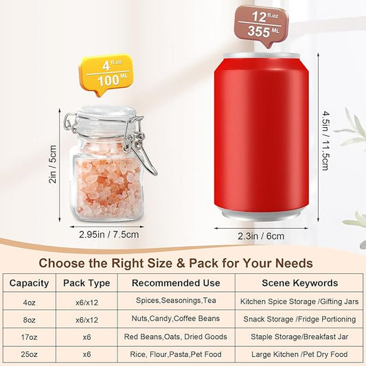 12 Pack Spice Jars, 4 oz Glass Containers with Airtight Lids, Small Herb Jars with Labels for Kitchen Storage