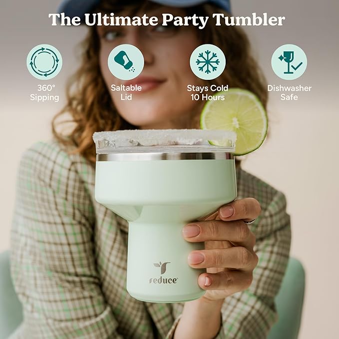REDUCE Saltini 16 oz Cocktail Tumbler - Insulated Margarita Tumbler with Lid - Keeps Drinks Cold for 10 Hours - 360 Sippable Martini Glass Alternative - Shatterproof, Perfect for Parties - Pineapple