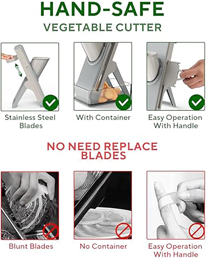 Eletronova Safe Mandoline Food Slicer, Vegetable Slicer for Kitchen, Mandoline Potato Slicer，Kitchen Food Slicer, 4in1 & Thickness Adjuster Multifunctional Chopper Vegetable Cutter for Fast Meal