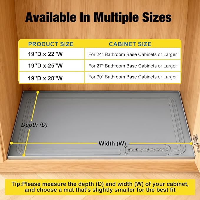 Under Sink Mat 28" X 19", Waterproof Silicone Under Sink Mats for Kitchen, Anti-Leak Shelf Liner & Cabinet Protector with Raised Edge, [BPA Free] Bathroom Tray Home Organizer, Grey