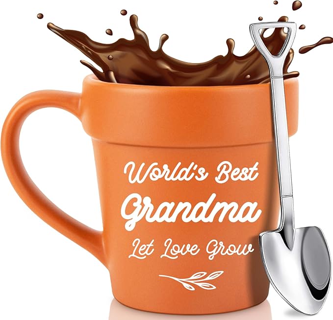 Gifts for Grandma, Christmas Birthday Gifts for Grandma from Granddaughter Grandson Grandkids, Nana Gigi Mimi New Grandmas Gardening Plant Mug for First Time Best Grandmas Gift
