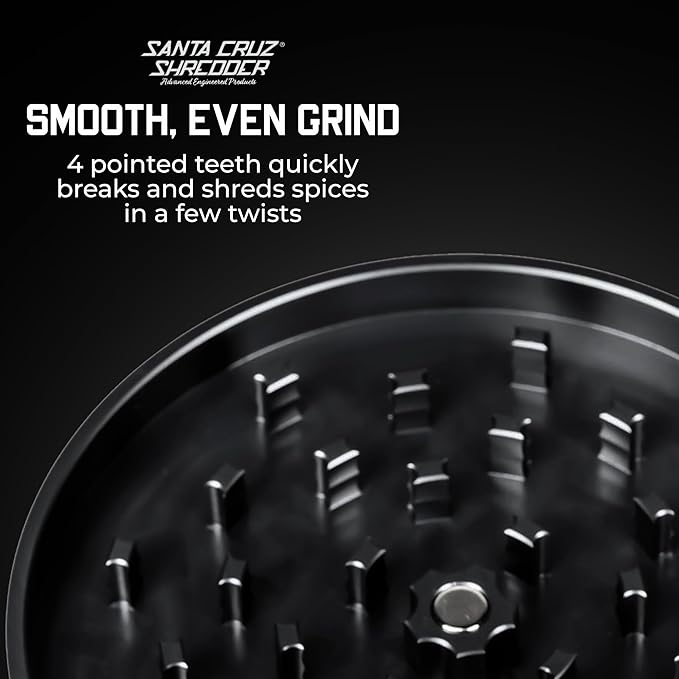 Santa Cruz Shredder Jumbo Metal Herb Grinder Knurled Top for Stronger Grip 2-Piece 4" (Black)