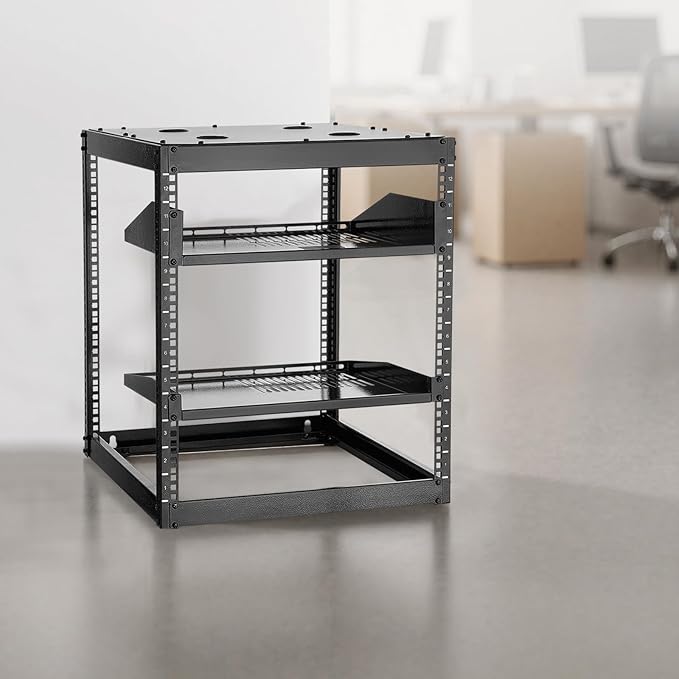 VEVOR 12U Server Rack, Open Frame Network Rack for IT & AV Gear, Floor Standing or Wall Mounted,with 2PCS 1U Rack Shelves & Mounting Hardware, AV Rack for 19" Networking,Audio and Video Device