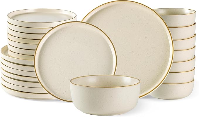 AmorArc Stoneware Dinnerware Sets for 8,Reactive Ceramic Plates and Bowls Set,Highly Chip and Crack Resistant | Dishwasher & Microwave Safe | Round Dishes Set Service for 8 (24pc)