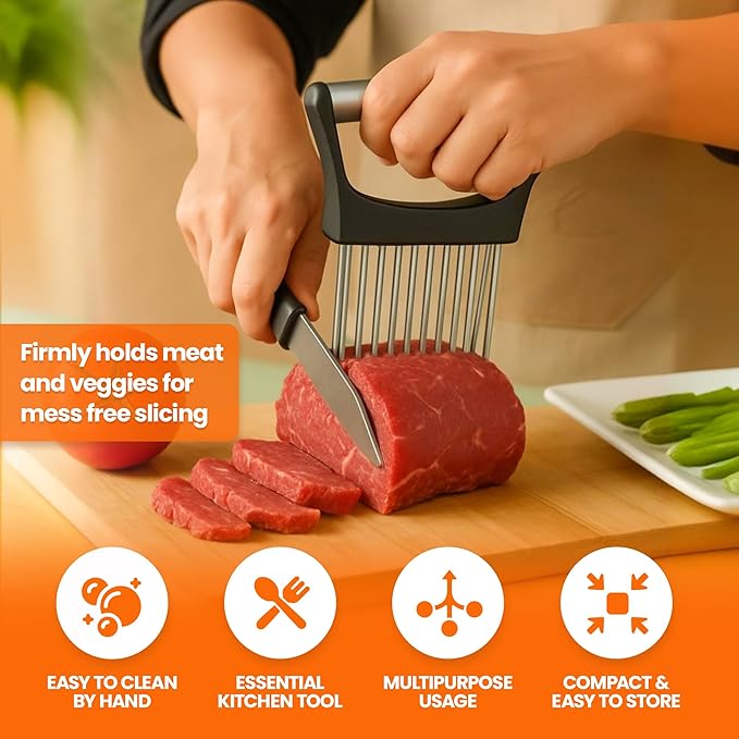 Onion Holder for Slicing (2 Pack) – Stainless Steel Vegetable Slicer Tool for Onions, Tomatoes, Potatoes & More – Kitchen Gadget with Ergonomic Handle for Easy, Safe Cutting