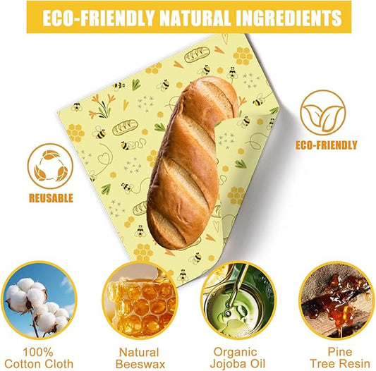 Reusable Beeswax Wrap, 3 Pack (S, M, L) Eco-Friendly Beeswax Wraps for Food, Bread Sandwich Wrapper, Sustainable,Zero Waste,Organic, Moisture Lock& Freshness Preservation