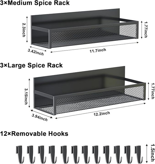 Magnetic Spice Rack for Refrigerator, 6 Pack Magnetic Shelf, Fridge Magnet Organizer with Moveable 12 Hooks, Magnetic Fridge Shelf for Kitchen Organization and Storage (6 Pack)