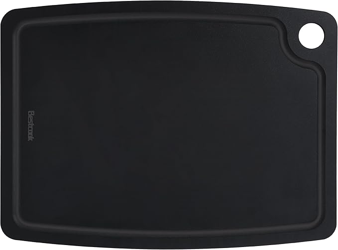 Cutting Board for Kitchen, 11.8x9.3Inch Wood Fiber Composite Cutting Board with Juice Groove and Non-slip Feet, Dishwasher Safe, Knife-Friendly Chopping Board for Meat, Bread, Fruit, Black