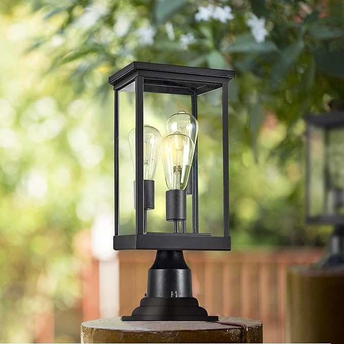 Mayfield Outdoor Lights with Clear Glass, Modern Post Lights – Backyard Lights for Patio, Driveway, Garden, and Porches, Decorative Lamp in Black, Design House 589200-BLK