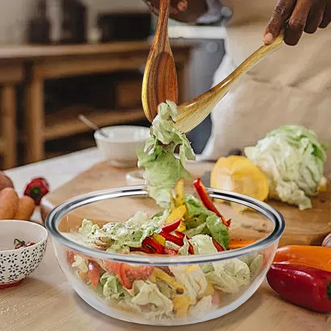 6.2Quart Large Glass Bowl for Sourdough Bread Making with Lid,Thickened 12Inch Clear Glass Salad Cooking Bowls for Kitchen Salad Bread Storage, For Prepping, Marinating & Brining Kimch