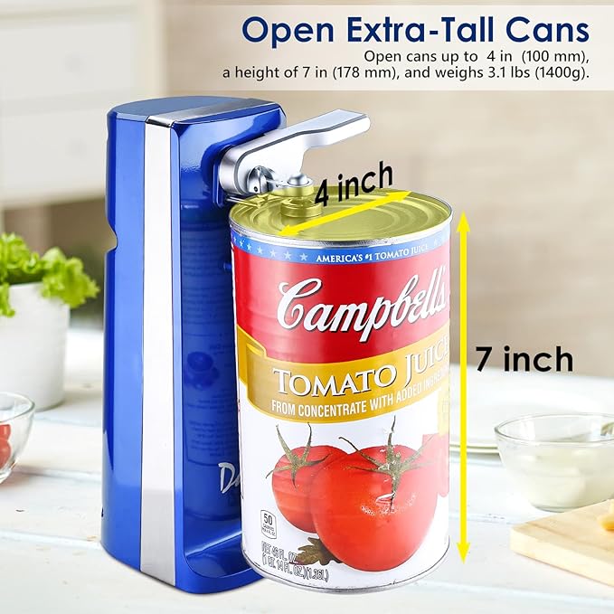 Davivy Electric Can Opener, One Touch Lid Opening, Removable Stainless Steel Cutter and 3-in-1 Design, with Sharpener and Bottle Opener (Blue)