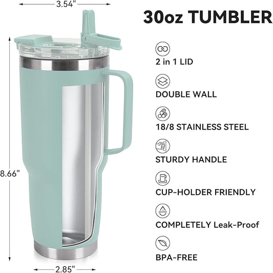 HASLE OUTFITTERS 30oz Tumbler Bulk with Handle, Insulated Travel Coffee Mug Set with Handle Leak-Proof Double Wall Stainless Steel Vacuum Tumblers Pack Metal Cup for Hot and Cold Drink