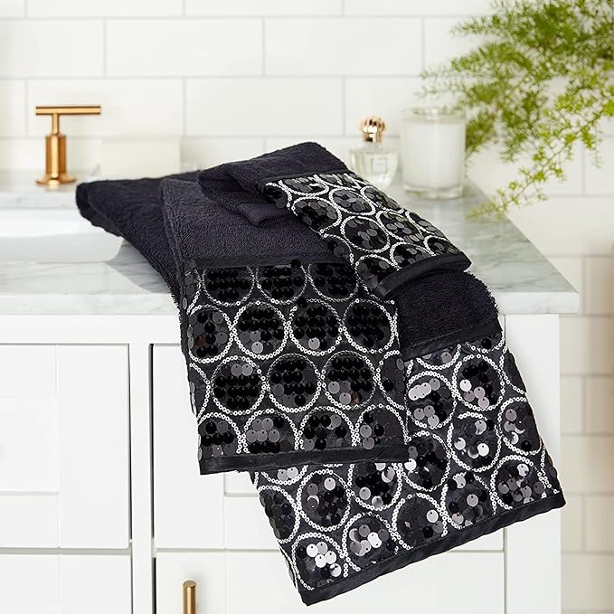 Zahari Home Sinatra Modern Bathroom Towel Set - 3 Piece Luxury Contemporary Decor Bling Black Bath Towel Sets Soft, Plush and Highly Absorbent