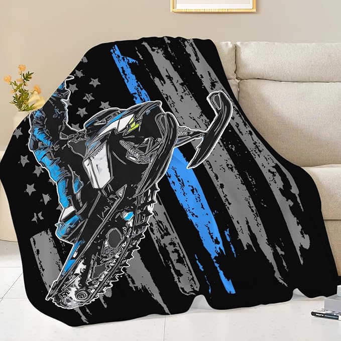 Snowmobile Blanket Gifts for Girls Boys Skiing Sports Throw Blankets Cozy Plush Fleece America Flag Flannel Fuzzy for Men Women 50"X40"