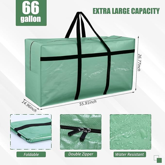 4 Pcs 66 Gallon Large Moving Bags with Zipper and Handles Foldable Storage Duffle Bags Heavy Duty Extra Large Totes for College Dorm Travel Clothes Blankets Bedding Moving (Teal)