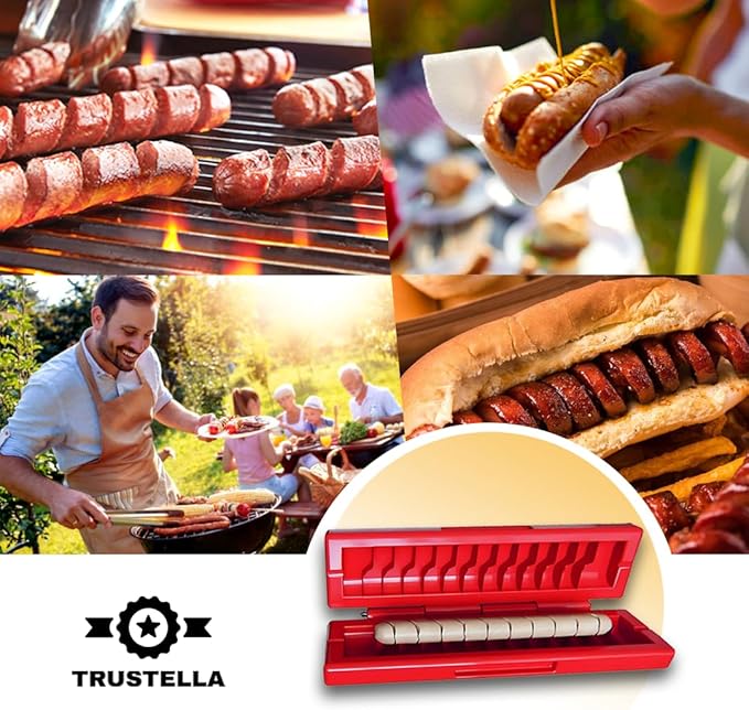 Hotdog Twister and Spiralizer + Bonus Skewers – Durable Food-Grade Plastic for Perfect Spiral Cuts – Great for Grilling by: Air Fryer, Oven & Microwave – Kitchen & Outdoor BBQ Tool