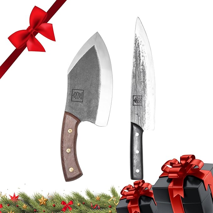COOLINA Alpha Duo Knife Set - Lixy Cleaver & Tungsten XL Chef Knife, Hand-Forged High-Carbon Steel, Razor-Sharp, Full Tang, Ergonomic Handle