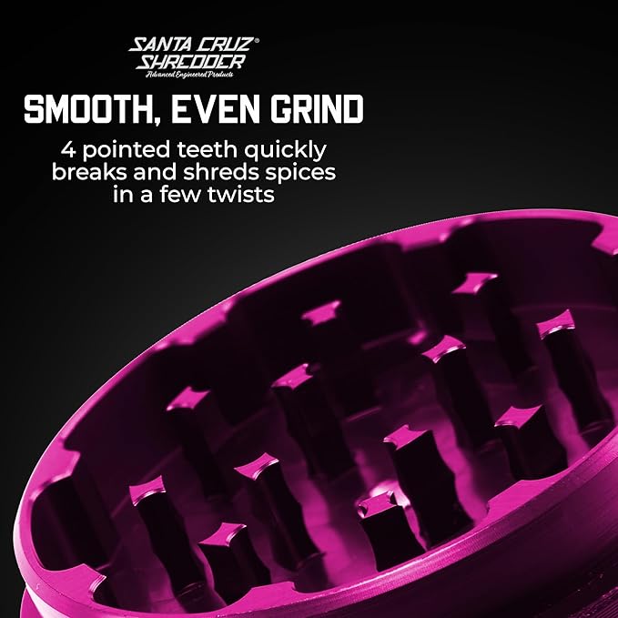 Santa Cruz Shredder Metal Spice Grinder Knurled Top for Stronger Grip 3-Piece Medium 2.2" (Pink)