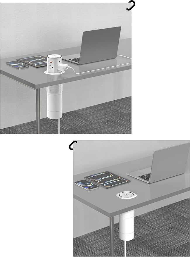 Jgstkcity Pop Up Countertop Outlet Recessed Power Strip with 15W Wireless Charger,45W USB C,3.15 inch Desk Hole,Ideal for Kitchen Island & Conference Table Receptacle (White, 6FT-45W USB Ports)