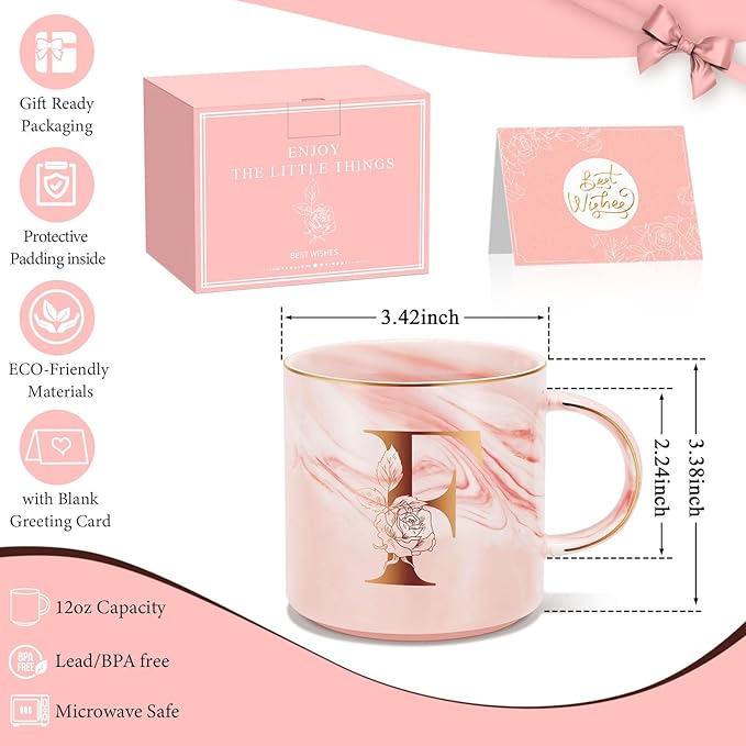 Personalized Gifts for Women Coffee Mug, Initial Customized Gift Monogrammed A-Z Coffee Mug 12 OZ, Christmas Anniversary Birthday Gifts for Women Mom Grandma Friend Sister Wife(F)